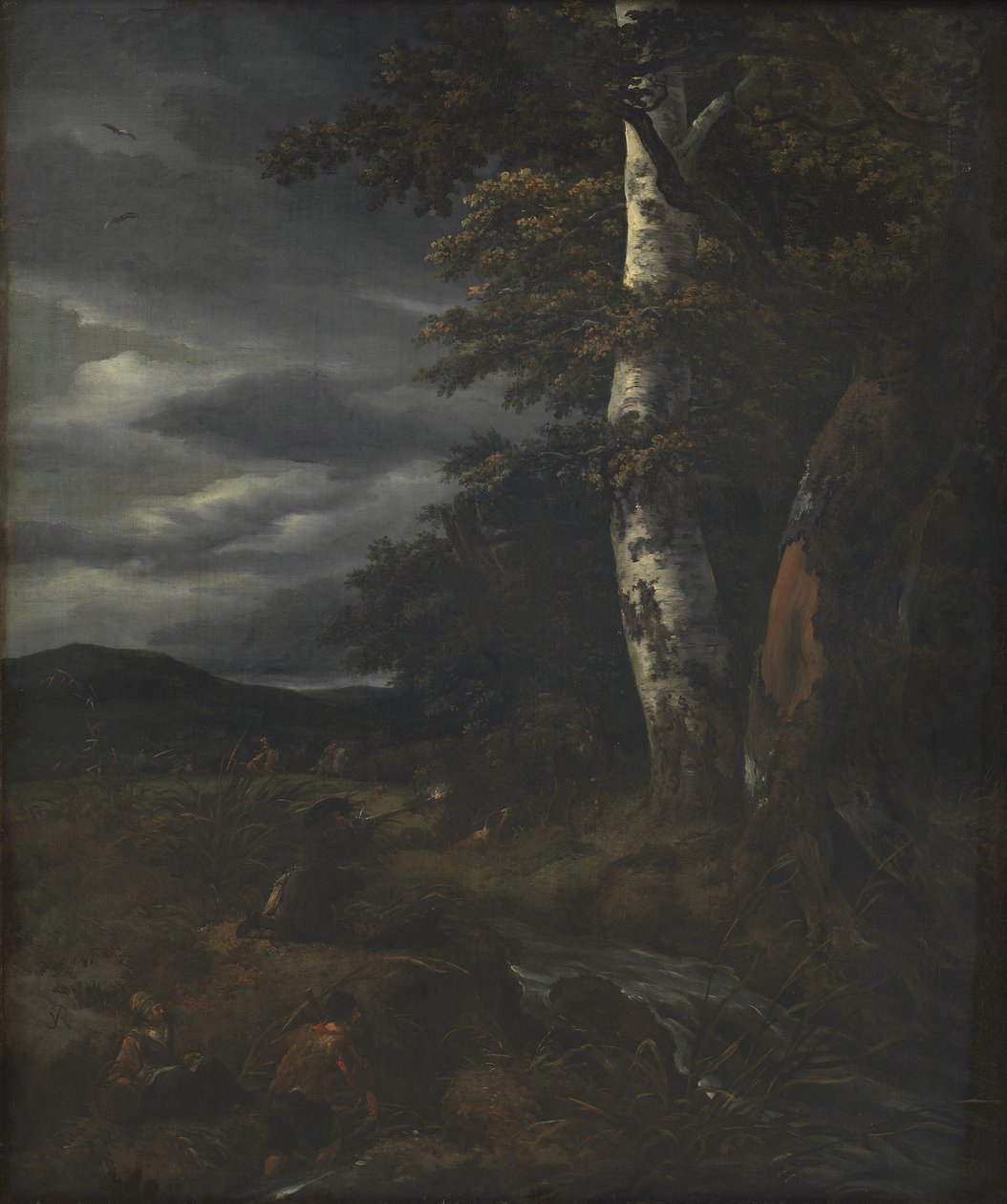 Landskab med en jagtscene af Jacob van Ruisdael