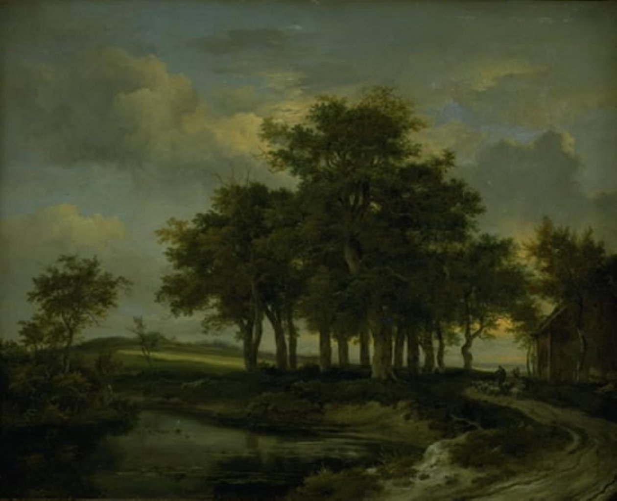 Egetræer nær en vej, aften af Jacob van Ruisdael