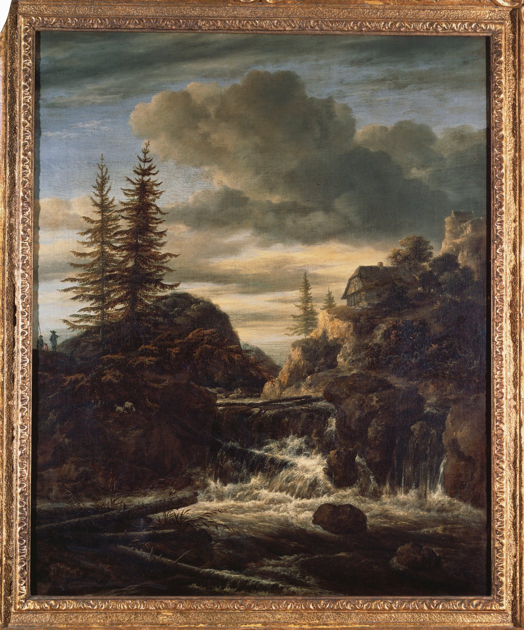 Et norsk landskab med et kaskadevandfald af Jacob van Ruisdael