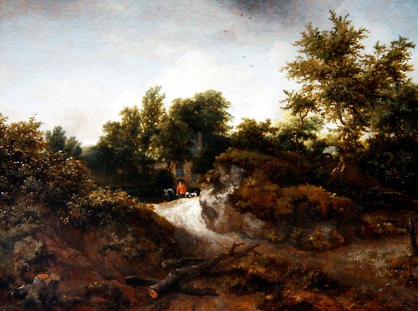 Et skovklædt klitlandskab (olie på panel) af Jacob van Ruisdael