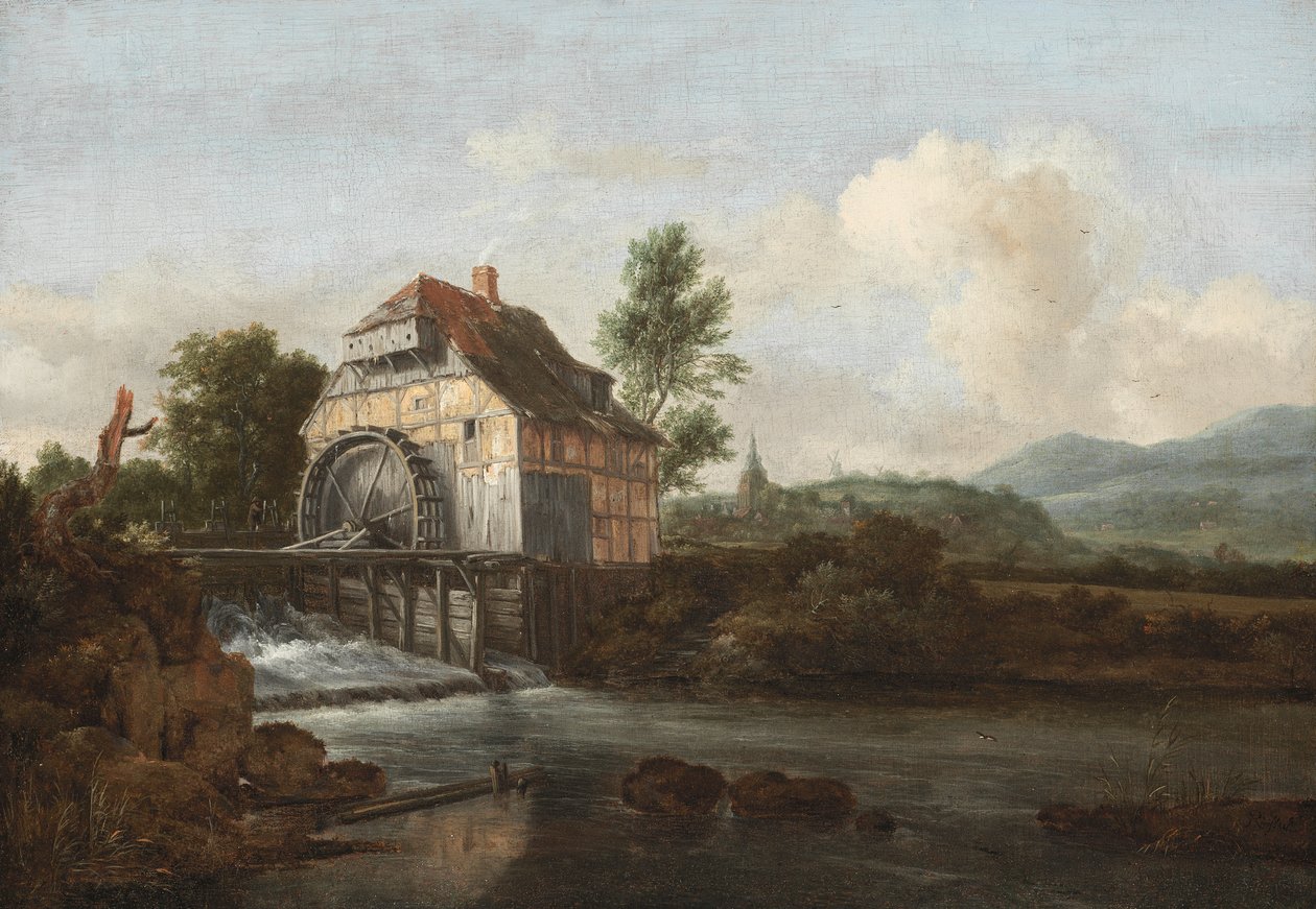 Landskab med vandmølle, ca. 1680 af Jacob van Ruisdael