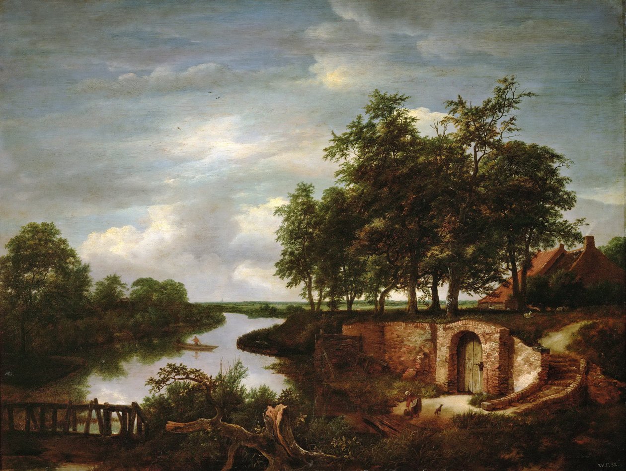 Flodlandskab med kælderindgang - Jacob Isaacksz van Ruisdael (1628/29-1682). olie på træ af Jacob van Ruisdael
