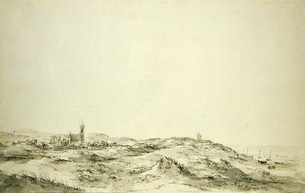 Klitterne ved Wijk aan Zee (sort kridt og grå blæk på papir) af Jacob van Ruisdael