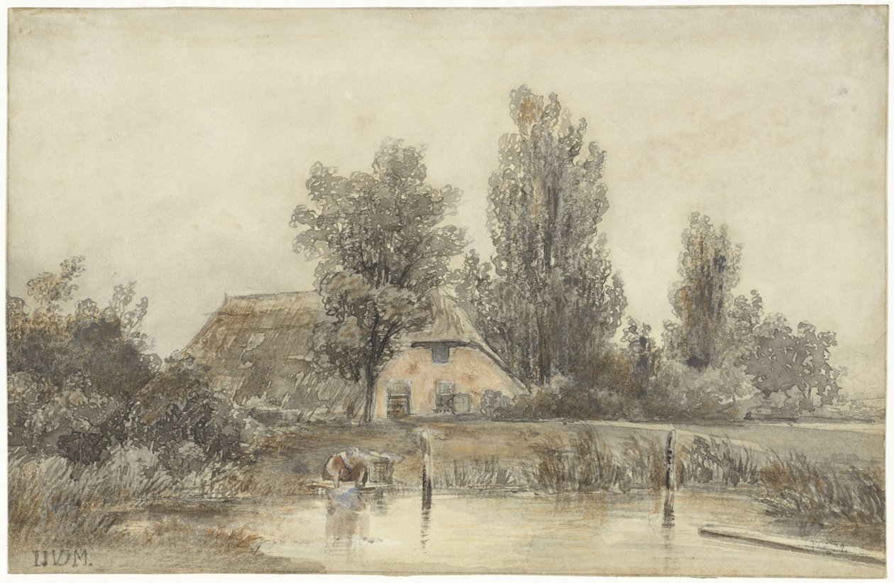 Gård og en voksende kvinde af Jacob Jan van der Maaten