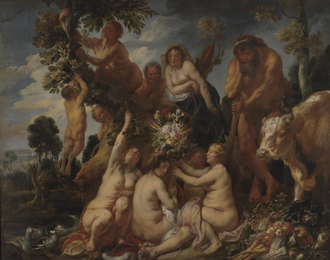 Achelous besejret af Hercules. Overflødighedshornets oprindelse. (Allegori om frugtbarhed) af Jacob Jordaens