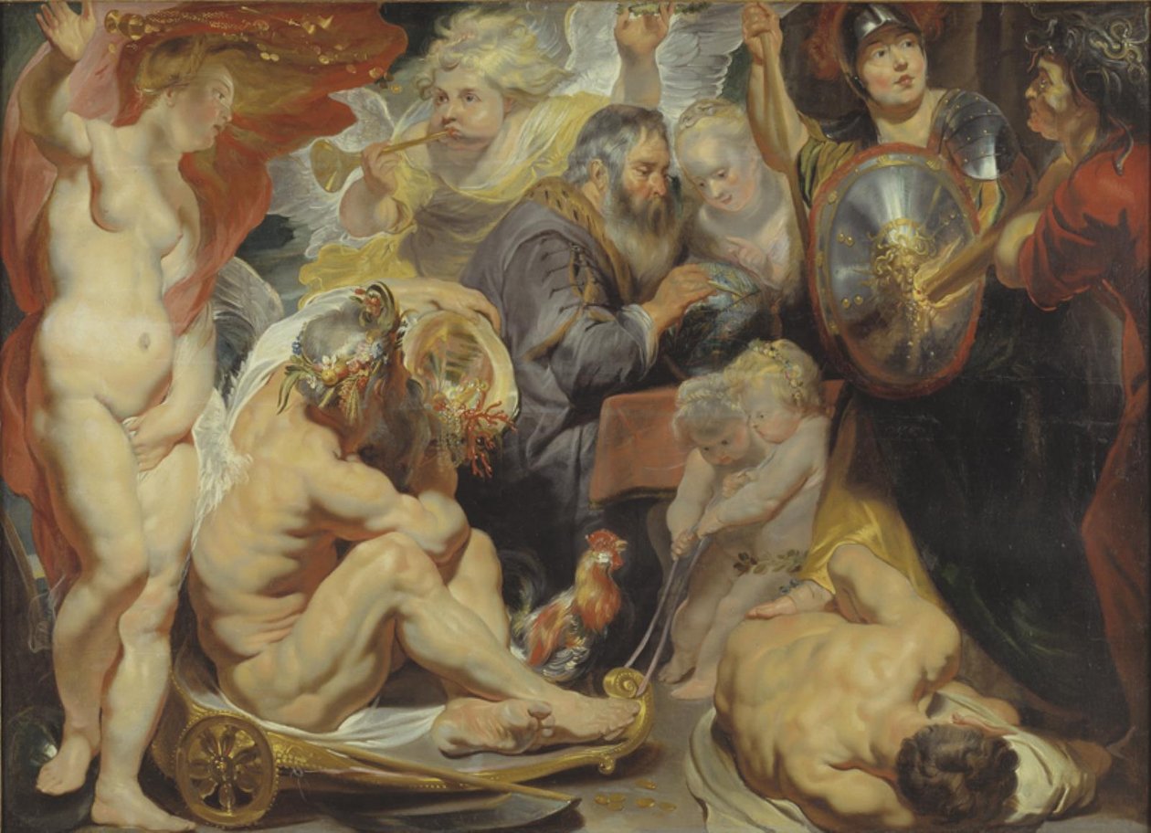 Allegori om videnskab. Minerva og Cronus beskytter videnskaben mod misundelse og uvidenhed af Jacob Jordaens
