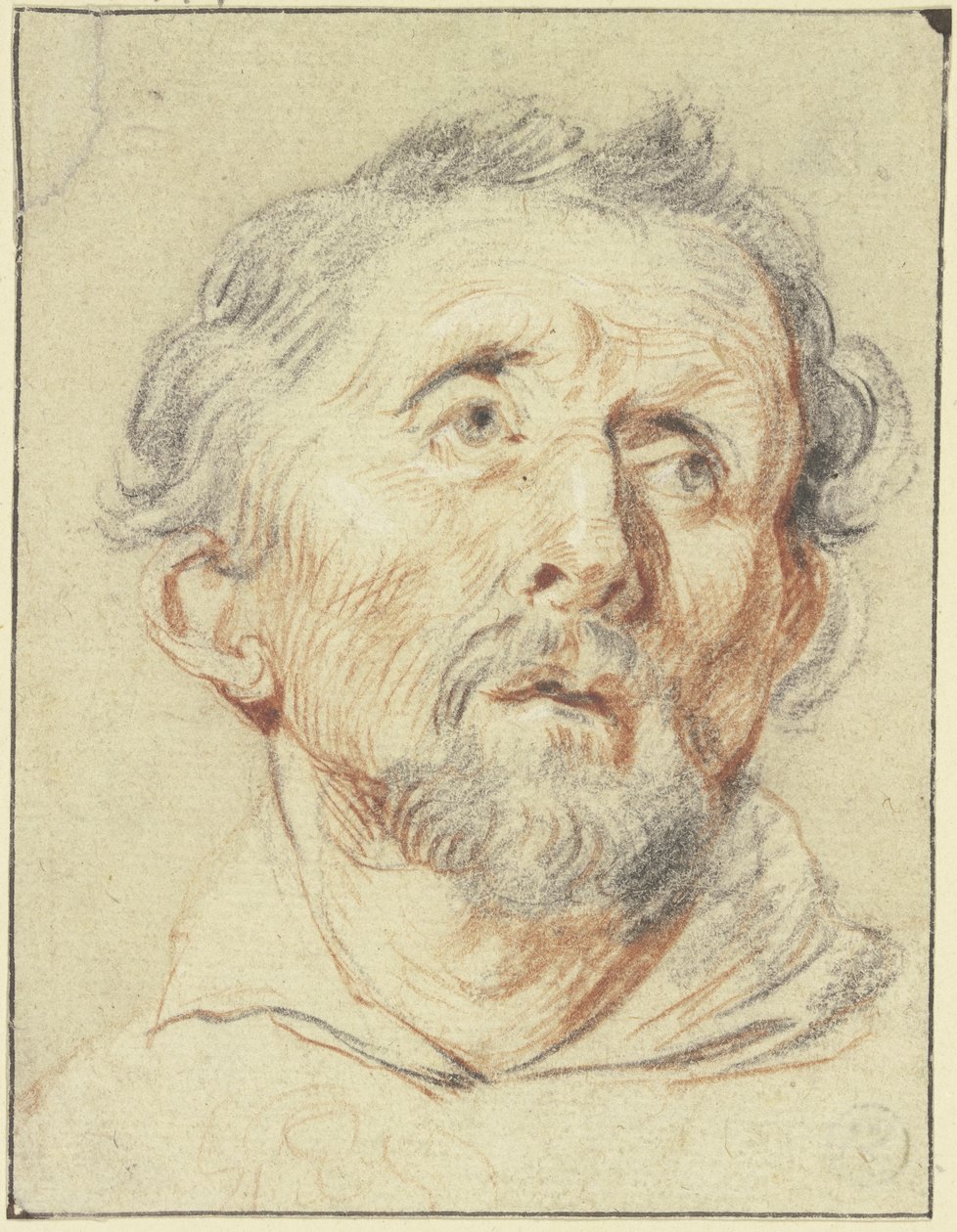 Ældre mand set forfra, mens han kigger op af Jacob Jordaens