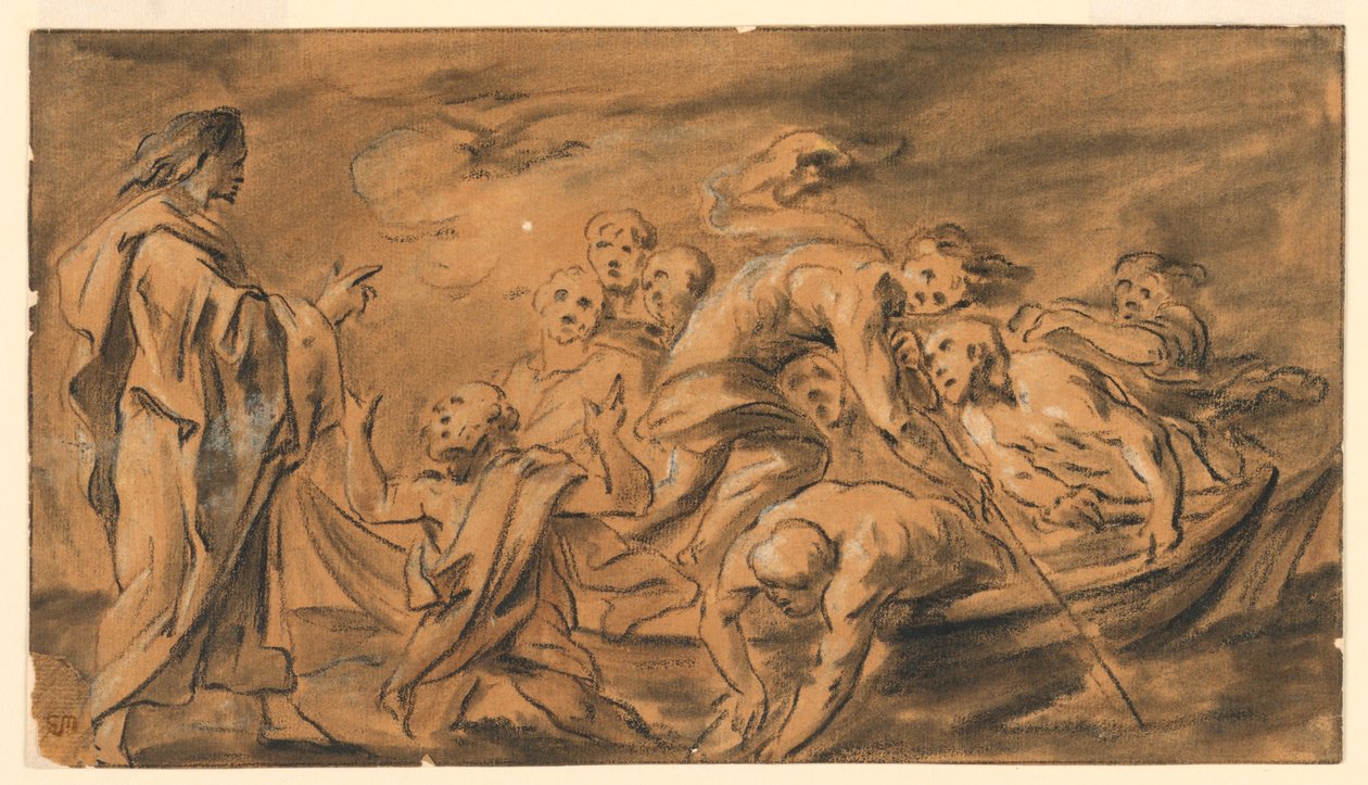 Kristus viser sig for apostlene ved Genesaret Sø (Tiberias-søen), det mirakuløse træk af fisk af Jacob Jordaens