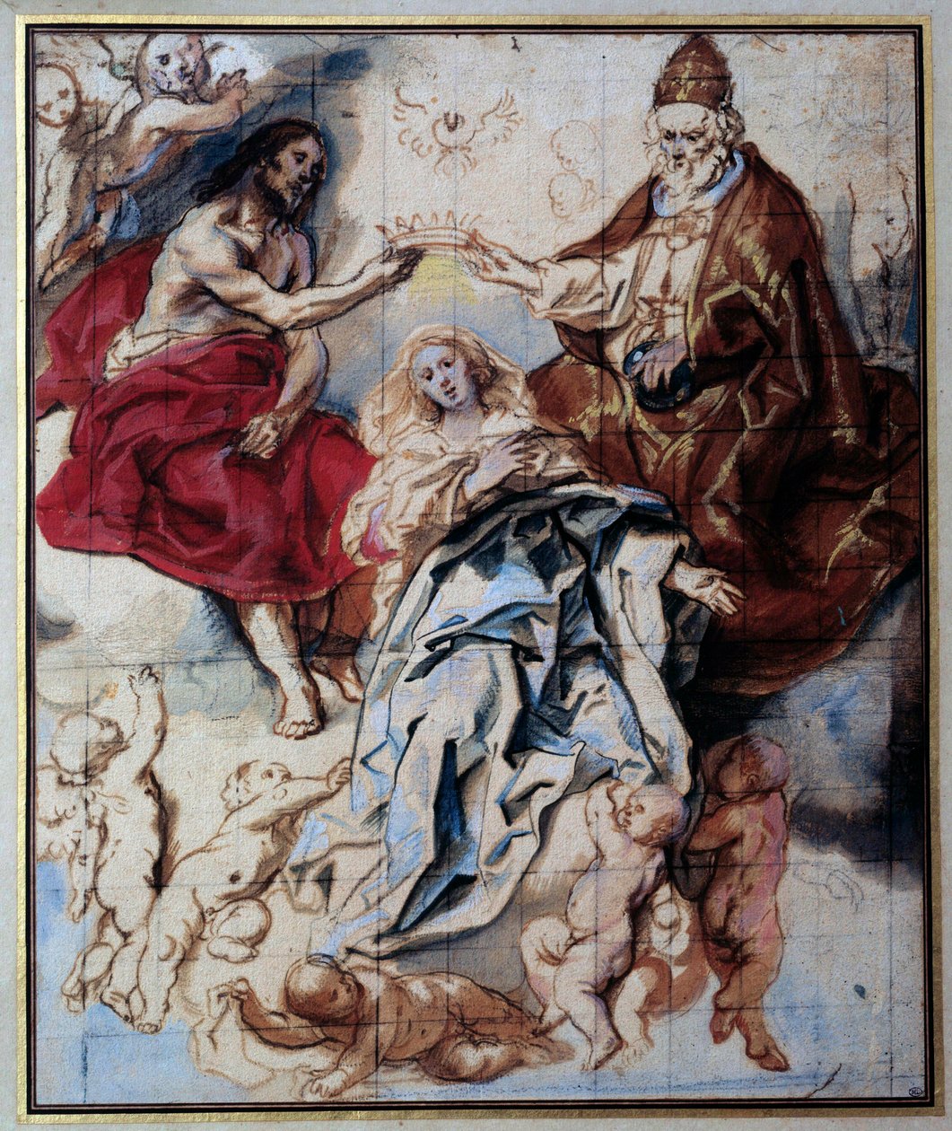 Jomfruens kroning ved den hellige treenighed Akvarel og gouache af Jacob Jordaens (1593-1678) 1600-tallet søn. 0,46x0,38 m Paris, Musée du Louvre af Jacob Jordaens