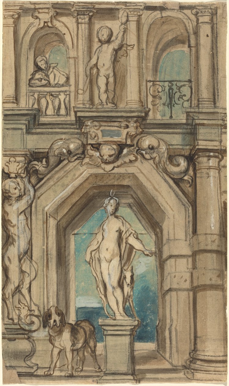 Design til en vægdekoration [recto] af Jacob Jordaens