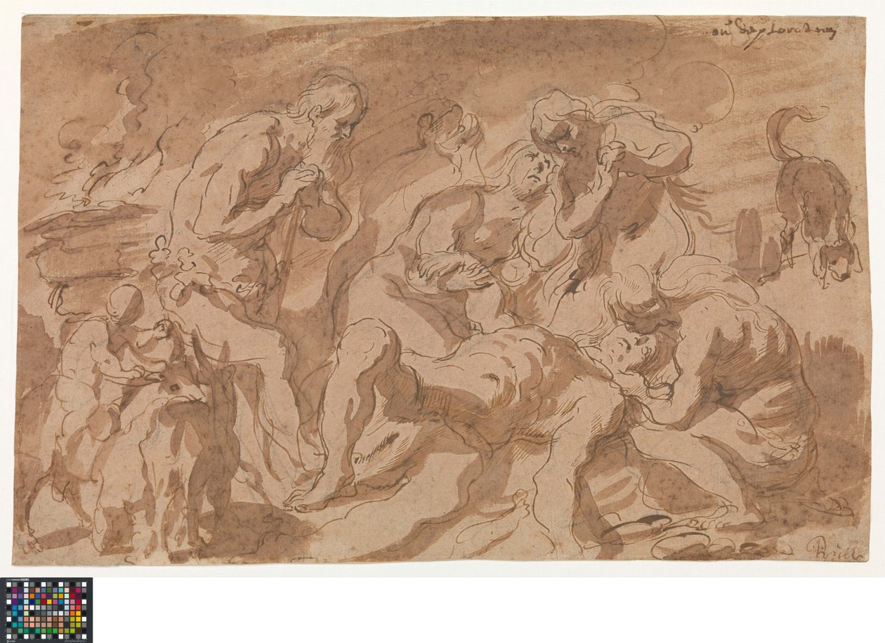 Tysk: Die Beweinung Abels
Hollandsk: De bewening van Abel af Jacob Jordaens