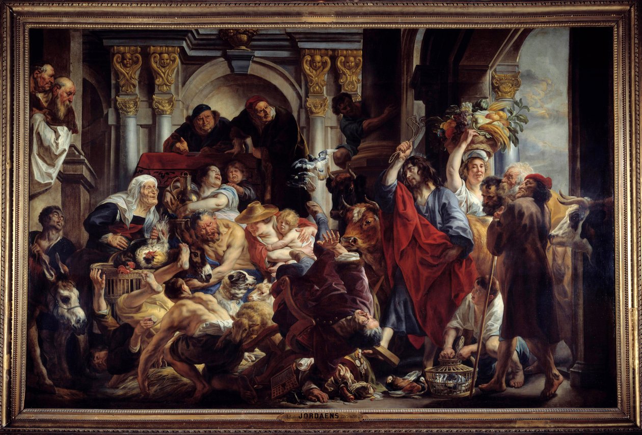 Jesus jagter købmænd fra templet Maleri af Jacob Jordaens (1593-1678) 1600-tallet søn. 2,88 x 4,36 m. . af Jacob Jordaens