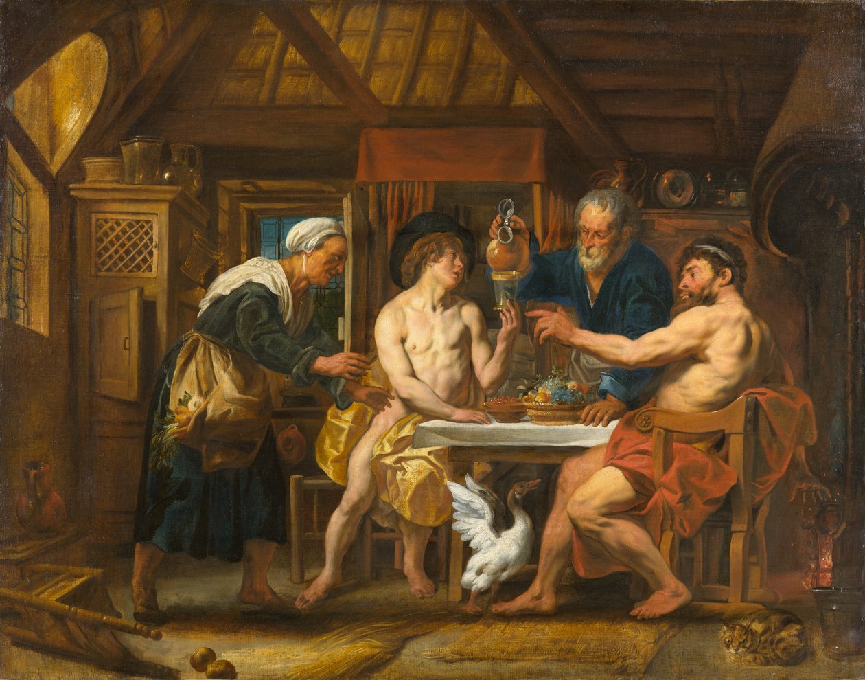 Jupiter og Merkur i Philemons og Baucis hus, omkring 1645 (olie på lærred) af Jacob Jordaens
