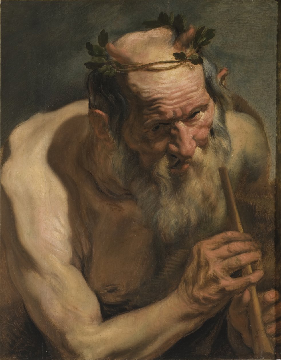 Gammel Satyr holder en fløjte, ca. 1620 af Jacob Jordaens