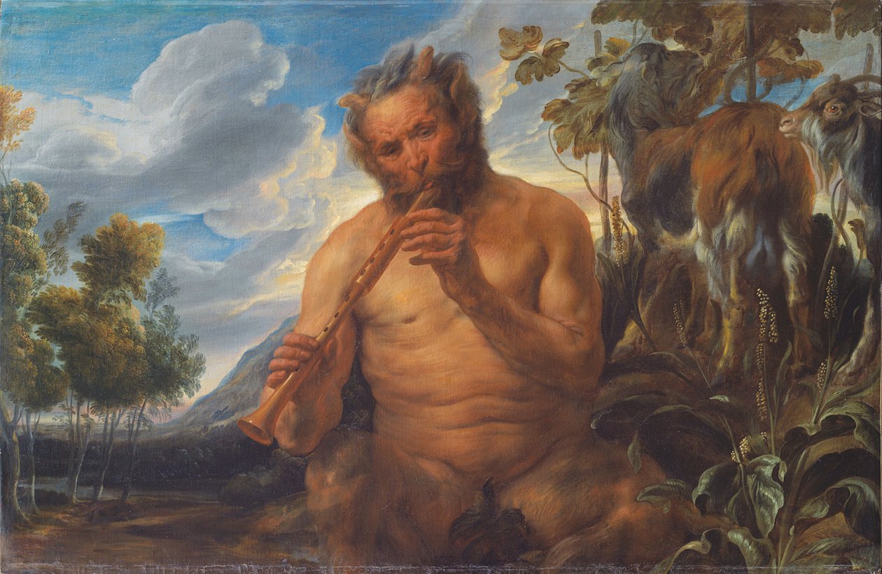 Satyr spiller på pibe (Jupiters barndom) (fragment) af Jacob Jordaens