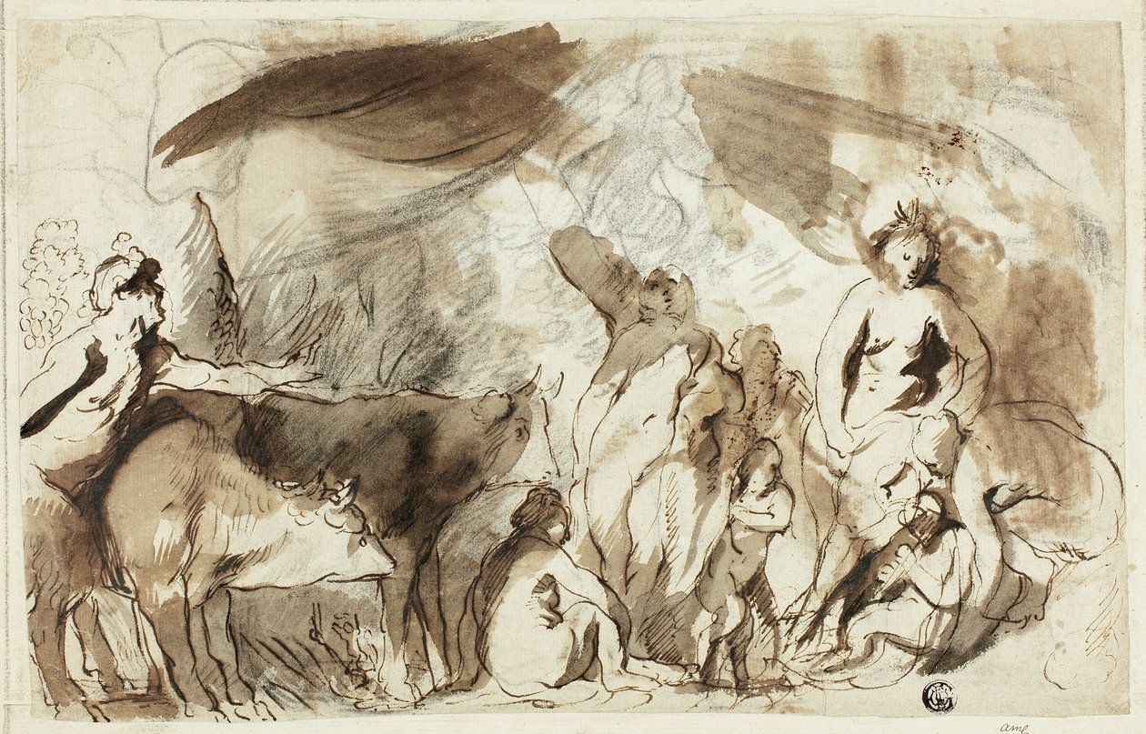 Studie for Sine Bacchus og Cerere Friget Venus (recto); Familie af Darius før Alexander (verso) af Jacob Jordaens