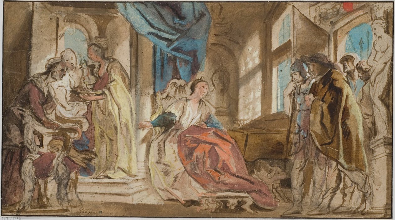 Telemakhos fører Theoklymenos frem for sin mor Penelope af Jacob Jordaens