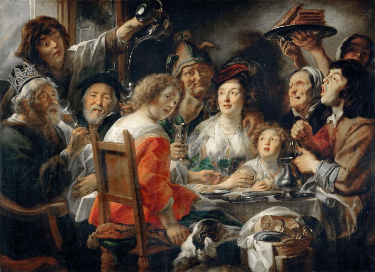 Kongen drikker, eller familiemåltid på helligtrekongerfesten af Jacob Jordaens