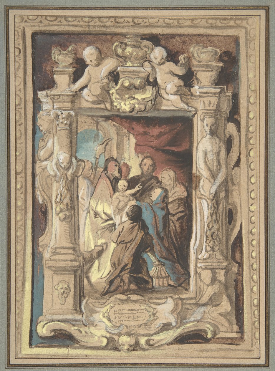 Præsentationen i templet med et design til en skulptureret ramme, ca. 1630-1635. af Jacob Jordaens