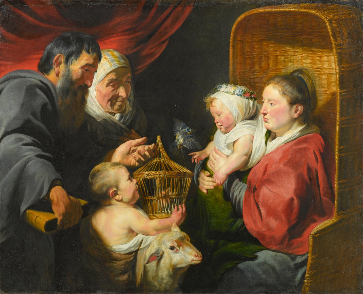 Jomfruen og barnet med Sankt Johannes og hans forældre, ca. 1617-1618 af Jacob Jordaens