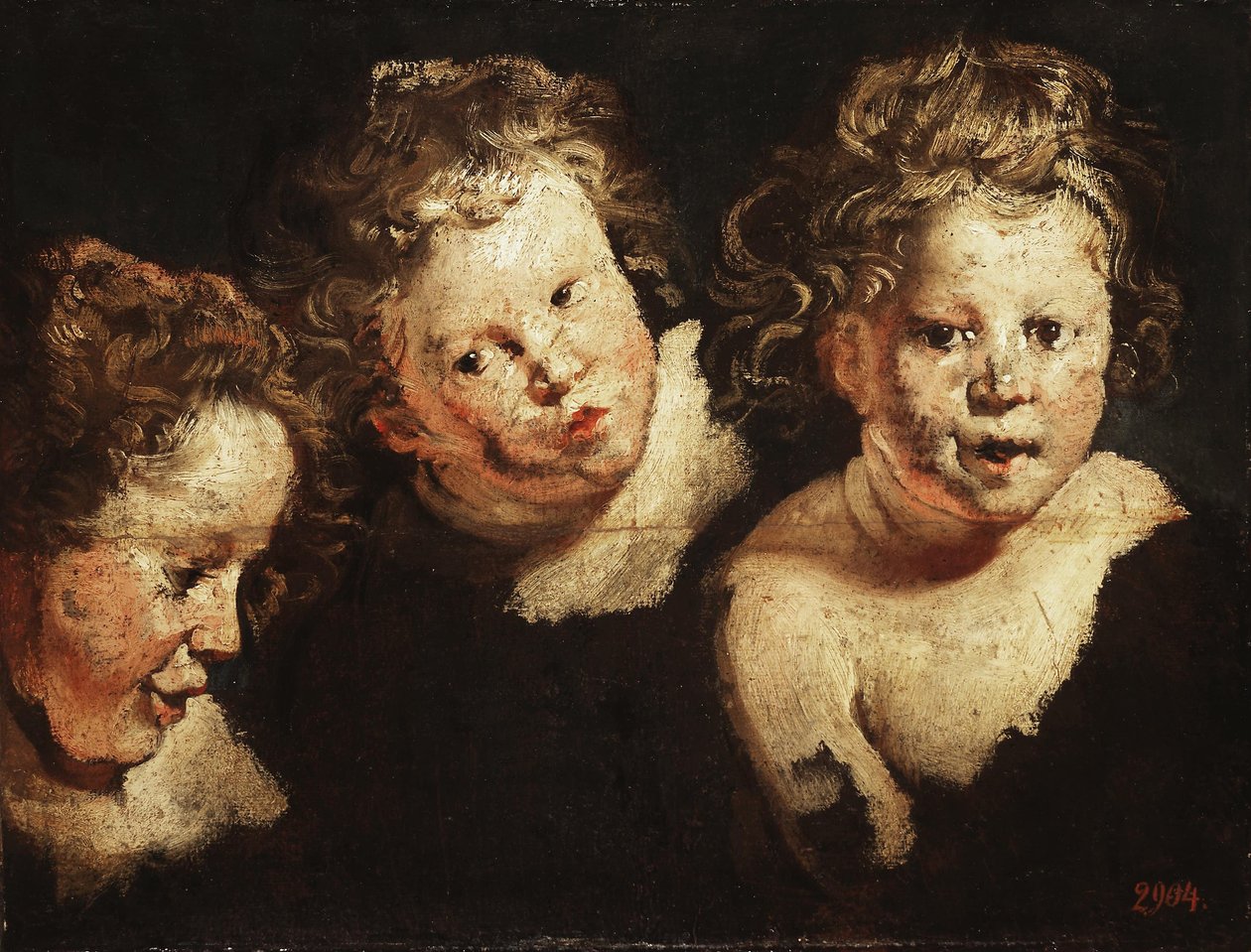 Tre studier af et barnehoved af Jacob Jordaens
