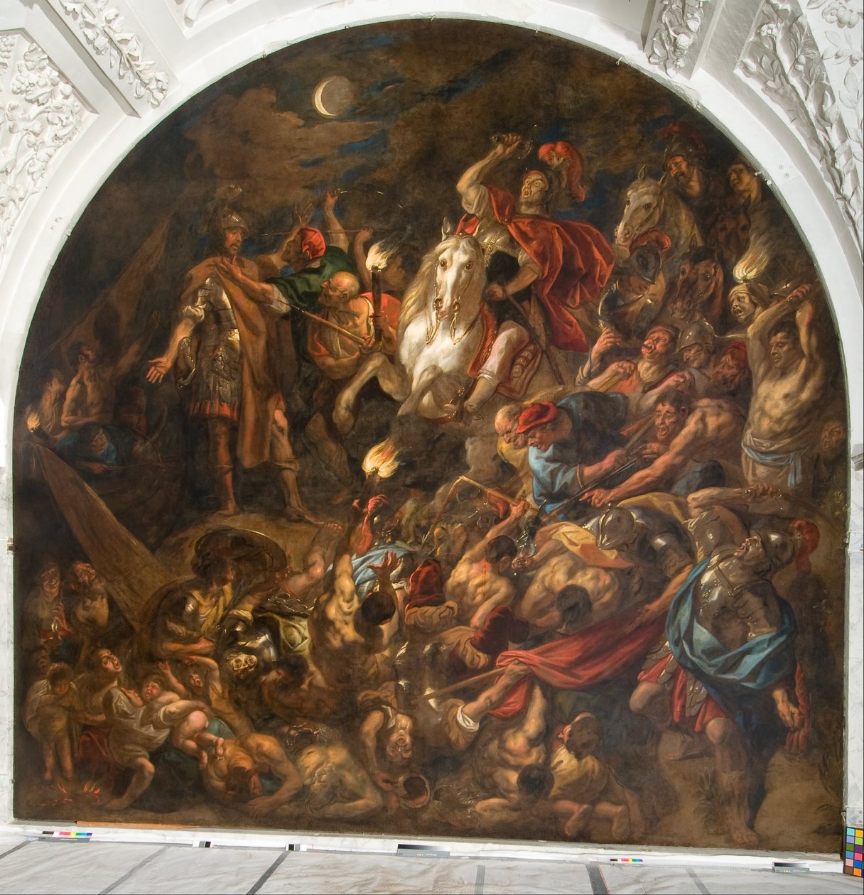 En romersk lejr under angreb om natten af Jacob Jordaens the elder