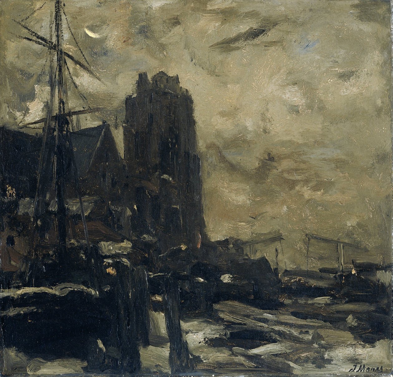 Dordrecht om natten af Jacob Maris