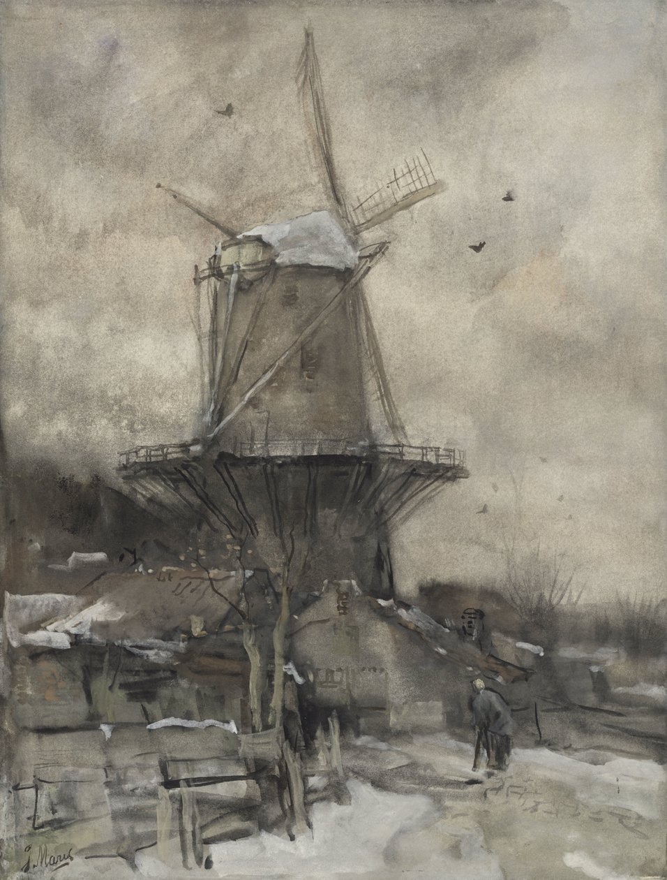 En vindmølle om vinteren af Jacob Maris
