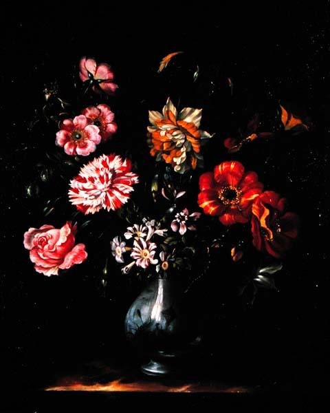 Blomster i en blå og hvid vase (olie på lærred) af Jacob Marrel