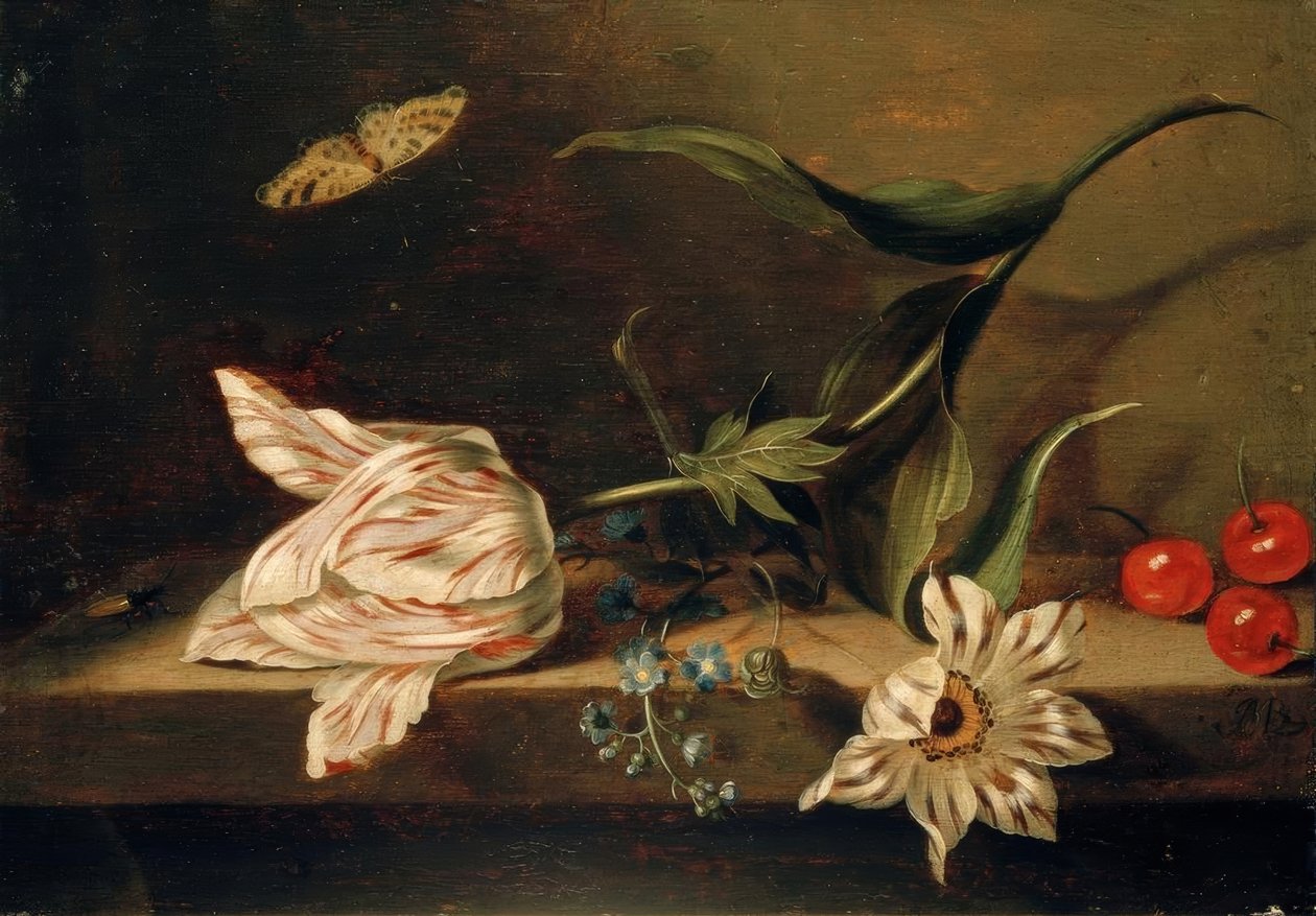 Stilleben med blomster på en bordplade af Jacob Marrel