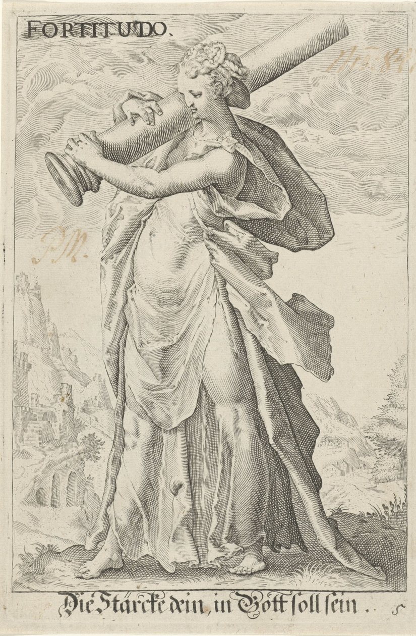 Kracht (styrke) Styrke (titel på objekt) af Jacob Matham (attributed to)