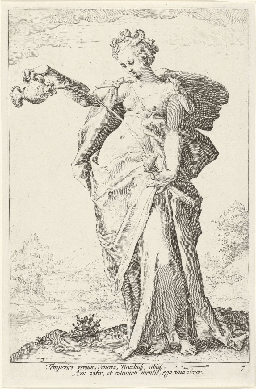 Matighed (temperance) De Deugden (serietitel) af Jacob Matham (attributed to)