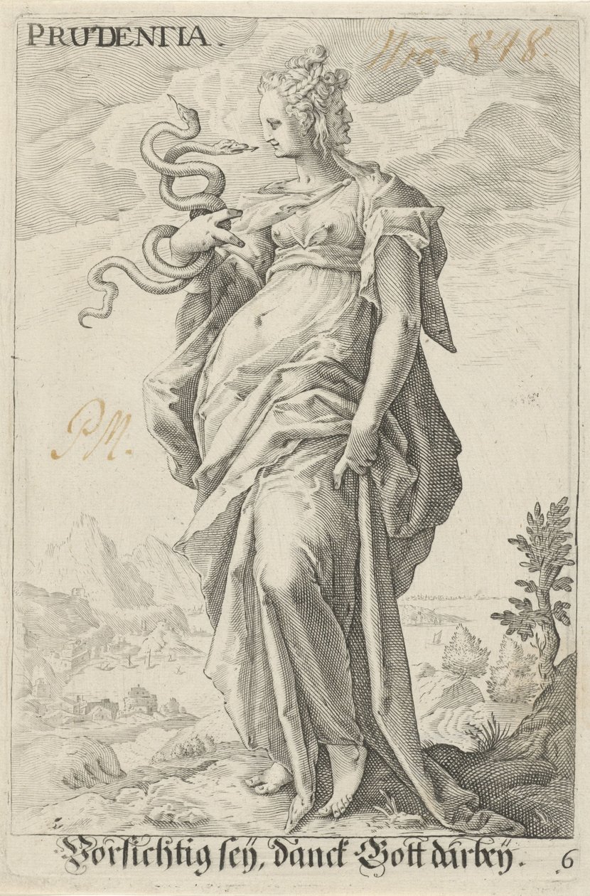 Forsigtig (Prudentia) Prudentia (titel på objekt) af Jacob Matham (attributed to)