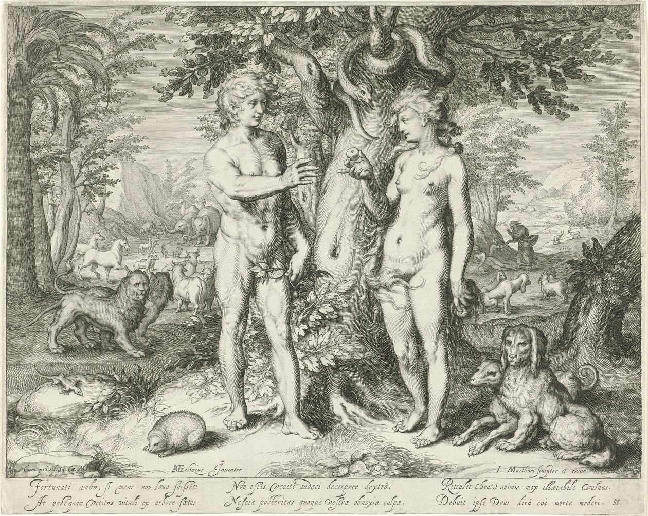 Adam og Eva i paradis af Jacob Matham
