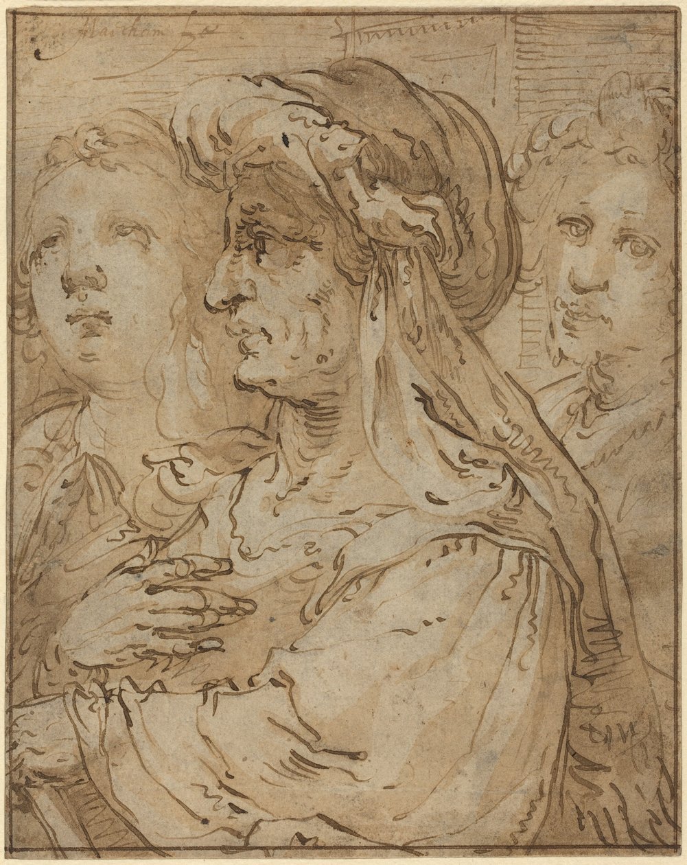 Allegory of Age (pen og brunt blæk med brun lavering på lagenpapir) af Jacob Matham