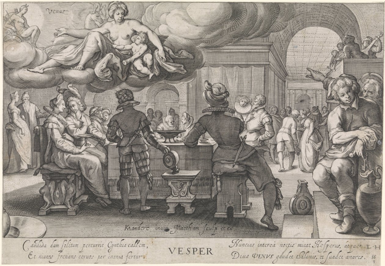 Aften (vesper) Vesper (titel på objekt) De fire gange på dagen (serietitel) af Jacob Matham