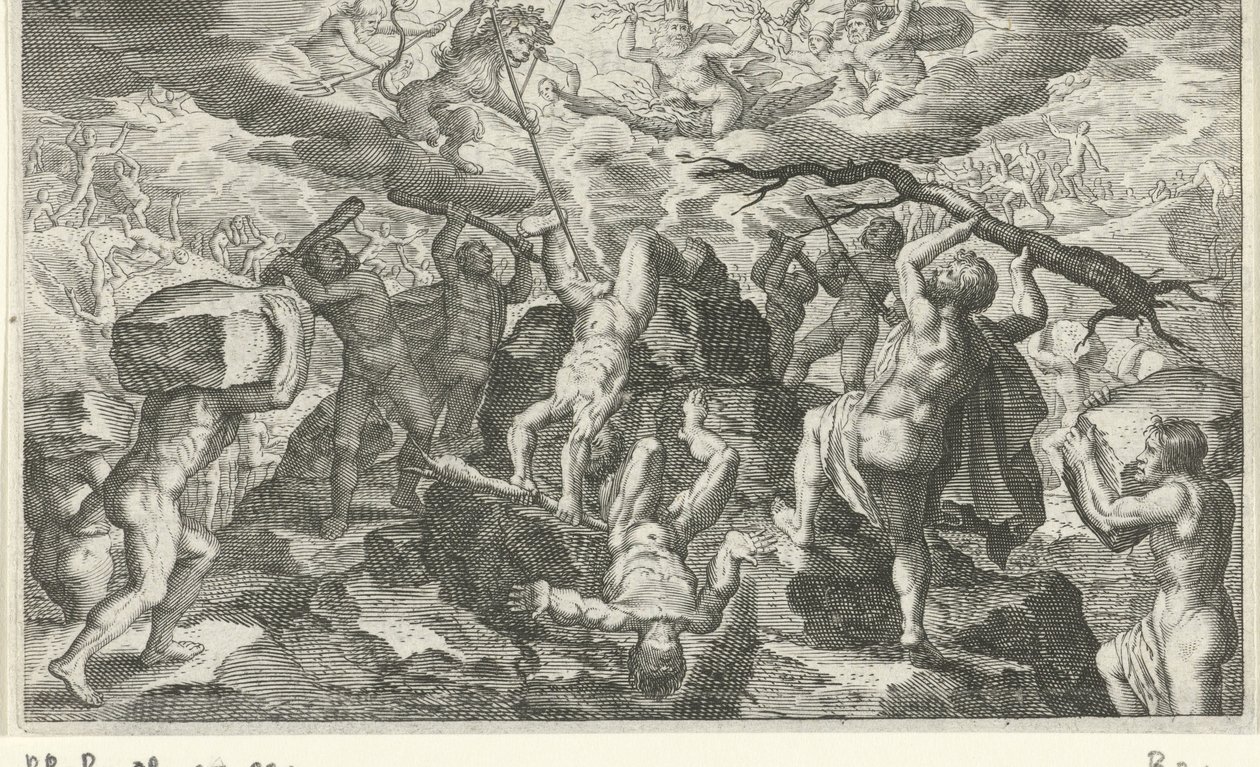 Bacchus hjælper med at besejre titanerne af Jacob Matham