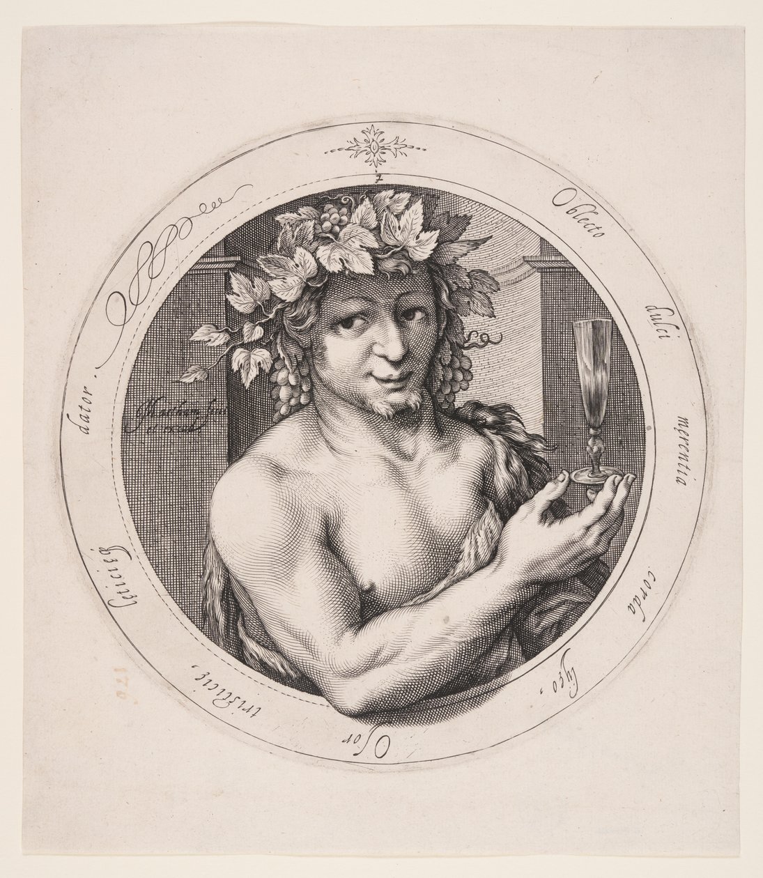 Bacchus, plade 2 fra Serie af tre guder af Jacob Matham