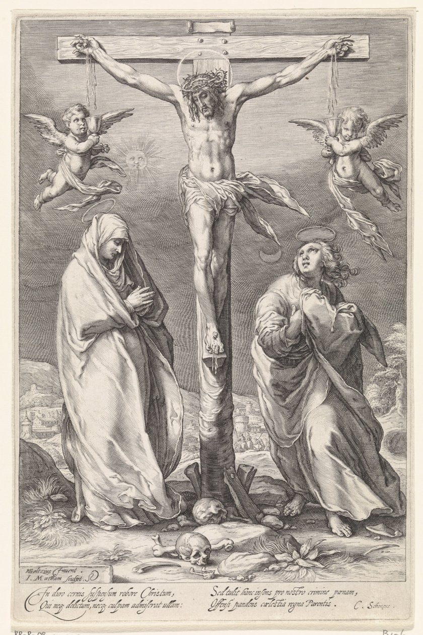 Kristus på korset, med Johannes og Maria af Jacob Matham