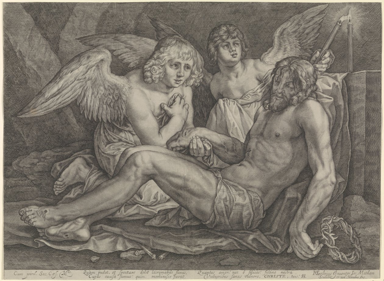 Kristus i graven med to engle af Jacob Matham
