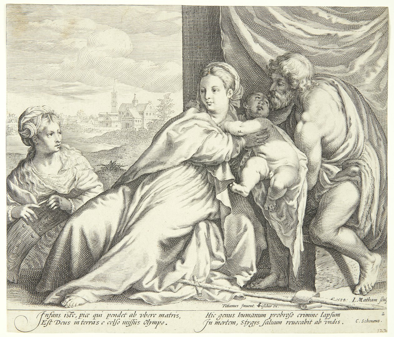 Madonna og barn med St. Johannes Døberen og St. Catherine af Jacob Matham