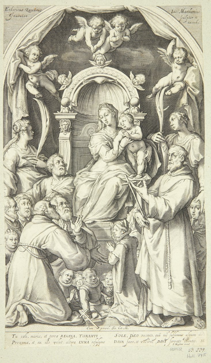 Maria og barnet med mæcener og helgener (Sankta Lucia, Katharina af Alexandria, Frans af Assisi og medlemmer af Zuccaro-familien) af Jacob Matham