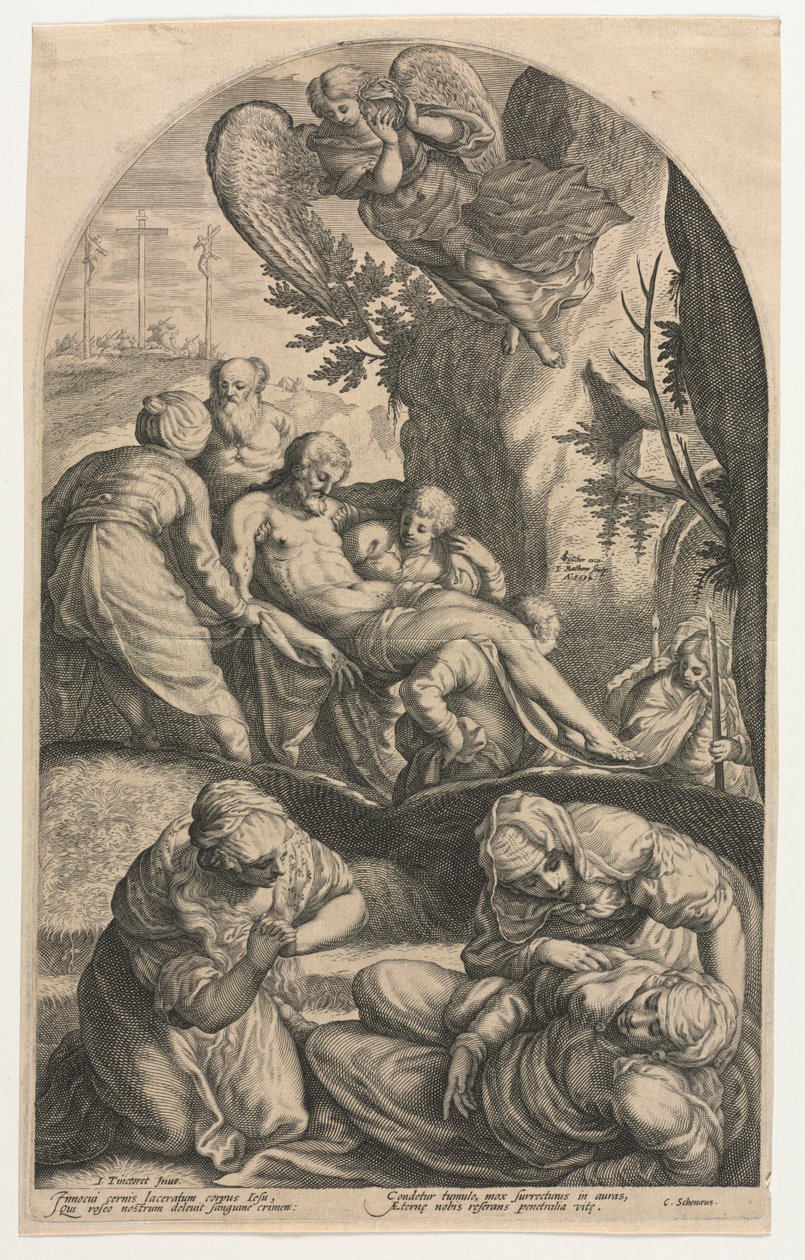 Kristi disciple bærer sit legeme til graven, 1594. af Jacob Matham