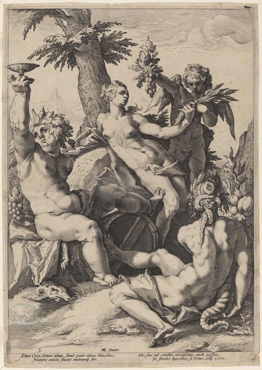 Alliance af Venus med Bacchus og Ceres af Jacob Matham, after Hendrick Goltzius