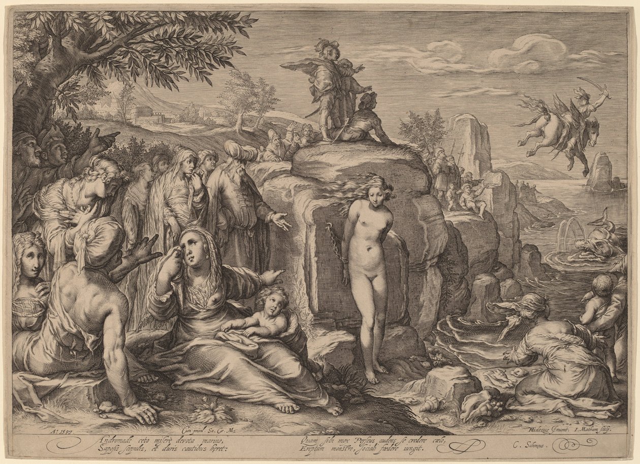 Perseus og Andromeda af Jacob Matham after Hendrik Goltzius