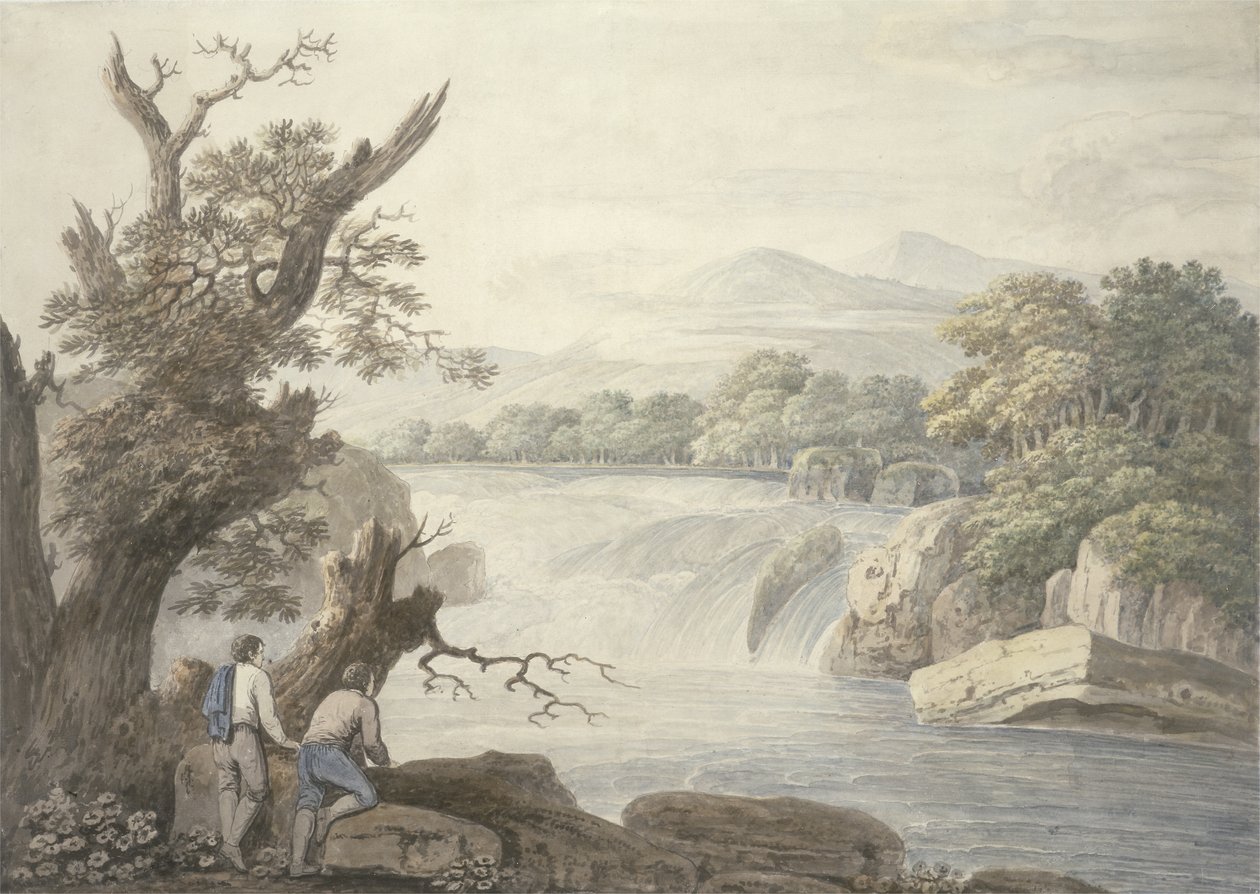 Falls near Terni (wc, pen & blæk over grafit på lagt papir) af Jacob More