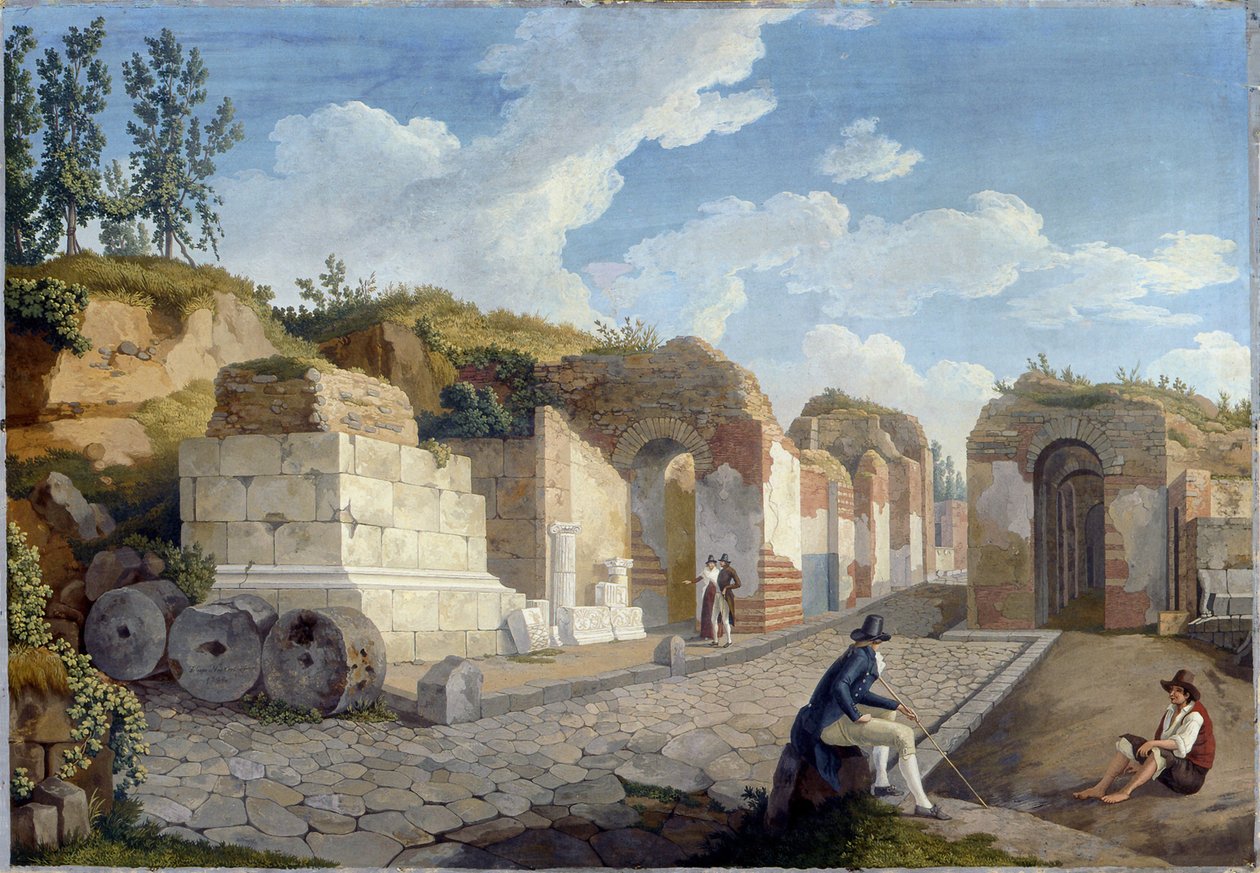 På engelsk:  Herculaneum-porten i Pompeji af Jacob Philipp Hackert
