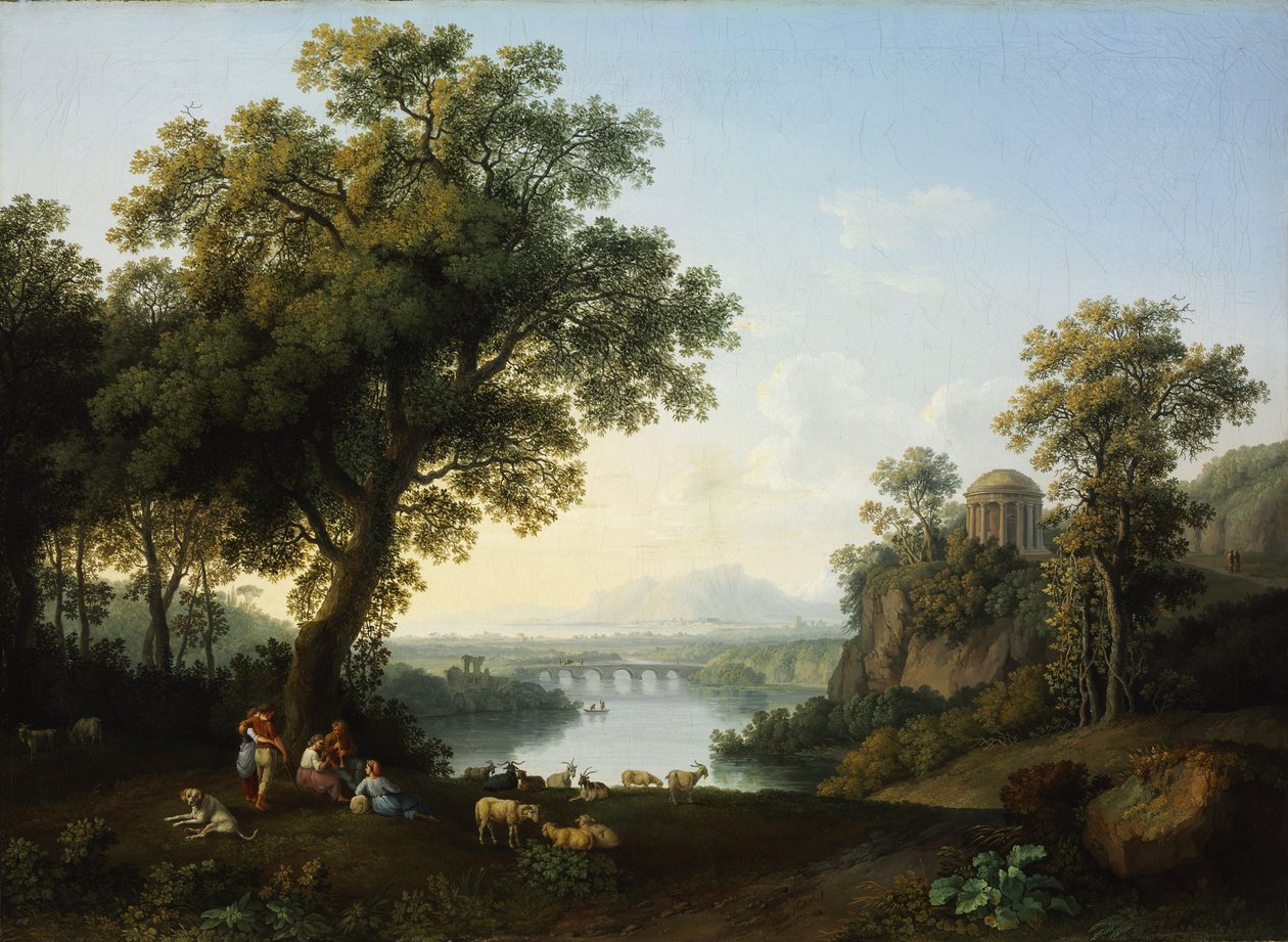 Riverside landskab af Jacob Philipp Hackert