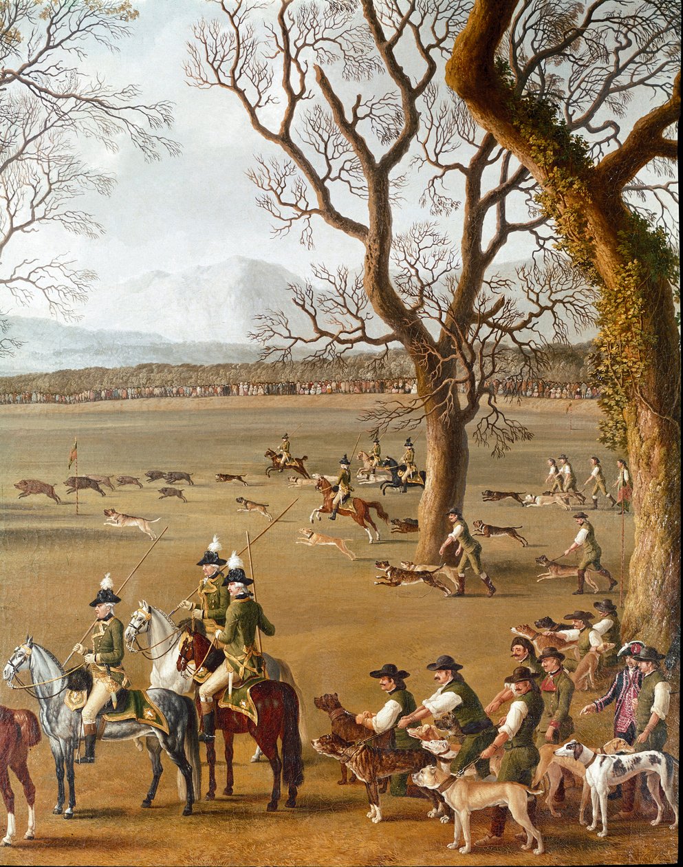 Ferdinand IV, der jager vildsvin på Cassano-ejendommen. Detaljemaleri af Jakob Philipp dit Hackert d