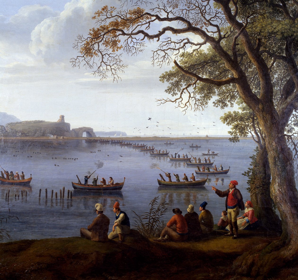Ferdinand IV på jagt efter hønsehøns ved Fusaro-søen, af Jacob Philipp Hackert (1737-1807), Detail af Jacob Philippe Hackert